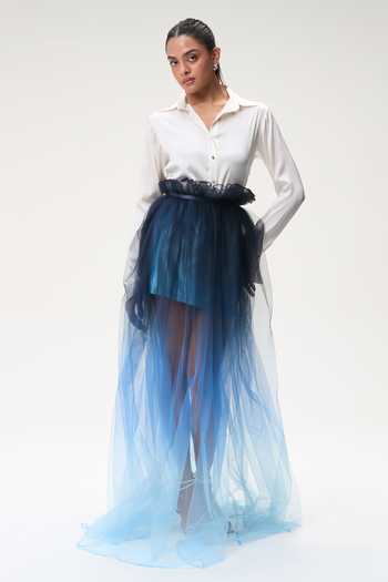 Tara And I Ivory Silk Satin Collared Neck Shirt Online at Aza Fashions Tara And I_Ivory Silk Satin Collared Neck Shirt _Online_at_Aza_Fashions