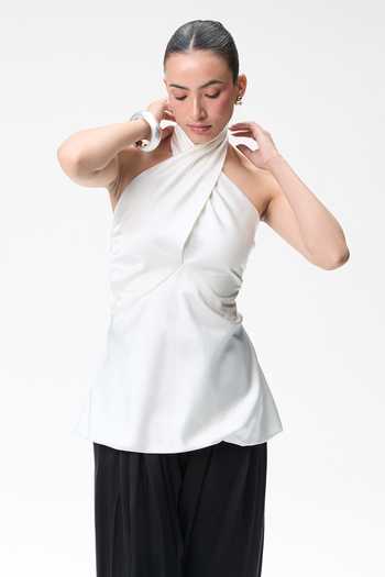 Tara And I Ivory Halter Bubble Top