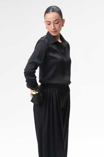 Buy Tara And I Black Silk Satin Collared Neck Shirt Online at Aza Fashions Buy_Tara And I_Black Silk Satin Collared Neck Shirt _Online_at_Aza_Fashions