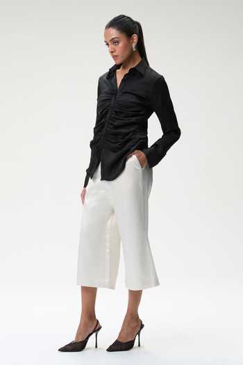 Buy_Tara And I_Black Silk Satin Collared Neck Bustier Shirt _Online_at_Aza_Fashions
