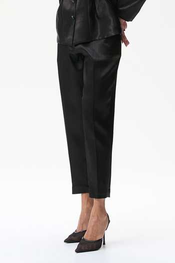 Tara And I Black Silk Tapered Trouser Online at Aza Fashions Tara And I_Black Silk Tapered Trouser _Online_at_Aza_Fashions