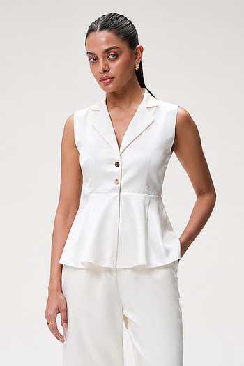 Tara And I Ivory Gajji Silk Peplum Jacket