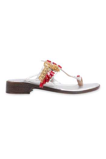 5elements Silver Gulraiz Embellished Kolhapuri Heels Online at Aza Fashions 5elements_Silver Gulraiz Embellished Kolhapuri Heels _Online_at_Aza_Fashions