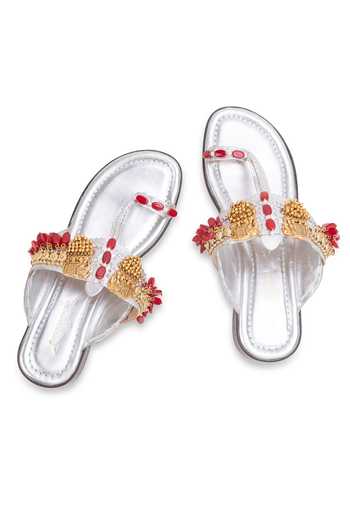 Shop 5elements Silver Gulraiz Embellished Kolhapuri Heels Online at Aza Fashions Shop_5elements_Silver Gulraiz Embellished Kolhapuri Heels _Online_at_Aza_Fashions