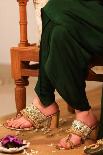 5elements_Gold Mehrasa Woven Heels _at_Aza_Fashions