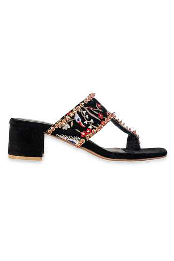 5elements Black Naqsh Floral Embroidered Heels Online at Aza Fashions 5elements_Black Naqsh Floral Embroidered Heels _Online_at_Aza_Fashions