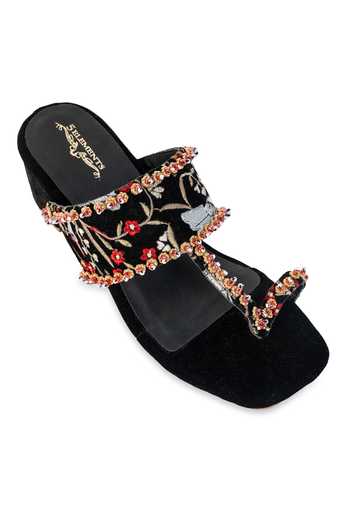 Buy 5elements Black Naqsh Floral Embroidered Heels Online at Aza Fashions Buy_5elements_Black Naqsh Floral Embroidered Heels _Online_at_Aza_Fashions