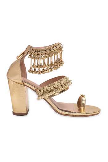 5elements Gold Mehrun Bead Embellished Block Heels Online at Aza Fashions 5elements_Gold Mehrun Bead Embellished Block Heels _Online_at_Aza_Fashions