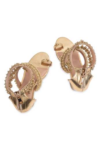 Buy 5elements Gold Mehrun Bead Embellished Block Heels Online at Aza Fashions Buy_5elements_Gold Mehrun Bead Embellished Block Heels _Online_at_Aza_Fashions