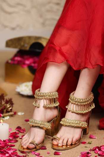 5elements Mehrun Bead Embellished Block Heels