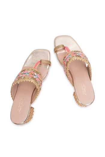 Buy_5elements_Gold Rangmahal Mirror Work Heels _Online_at_Aza_Fashions