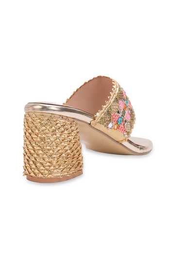 5elements_Gold Rangmahal Mirror Work Heels _at_Aza_Fashions