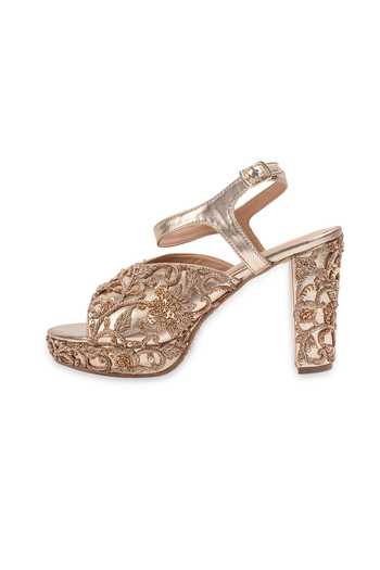 5elements_Gold Shehzaadi Floral Embroidered Heels _Online_at_Aza_Fashions