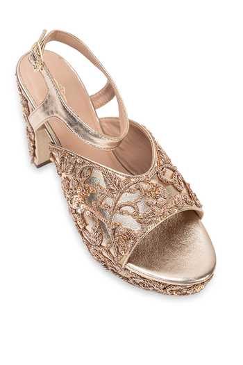 Shop_5elements_Gold Shehzaadi Floral Embroidered Heels _Online_at_Aza_Fashions