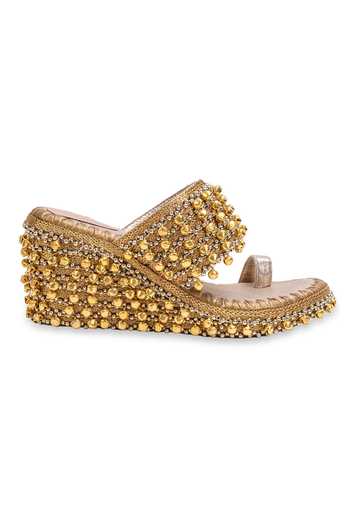 5elements Gold Kohinoor Embellished Wedges Online at Aza Fashions 5elements_Gold Kohinoor Embellished Wedges _Online_at_Aza_Fashions