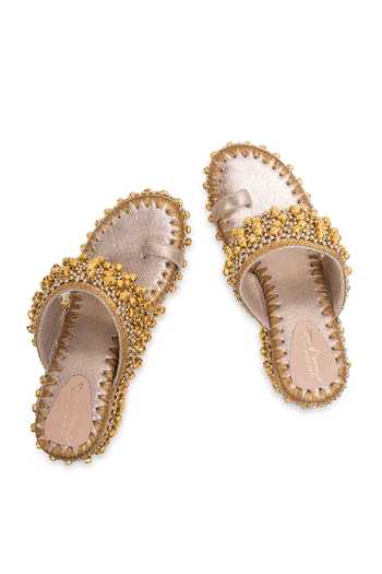 Shop 5elements Gold Kohinoor Embellished Wedges Online at Aza Fashions Shop_5elements_Gold Kohinoor Embellished Wedges _Online_at_Aza_Fashions