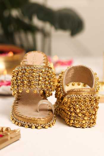 5elements Gold Kohinoor Embellished Wedges at Aza Fashions 5elements_Gold Kohinoor Embellished Wedges _at_Aza_Fashions