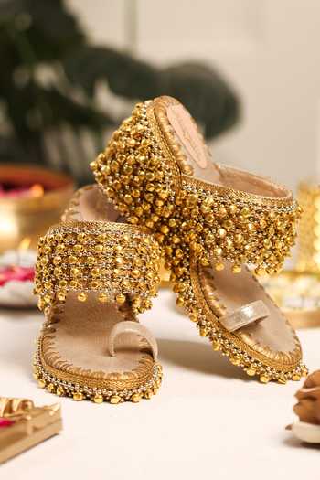 Shop 5elements Gold Kohinoor Embellished Wedges Shop_5elements_Gold Kohinoor Embellished Wedges
