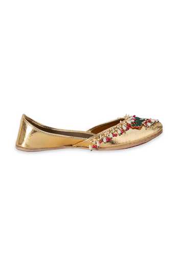 5elements_Gold Gulposh Embroidered Juttis _Online_at_Aza_Fashions