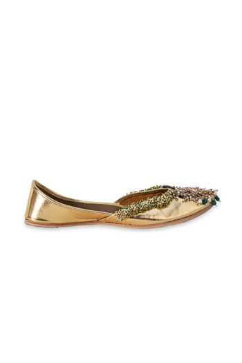 5elements_Gold Zehra Embellished Juttis _Online_at_Aza_Fashions