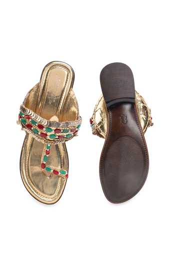 5elements_Gold Rangrez Embellished Kolhapuri Flats _at_Aza_Fashions