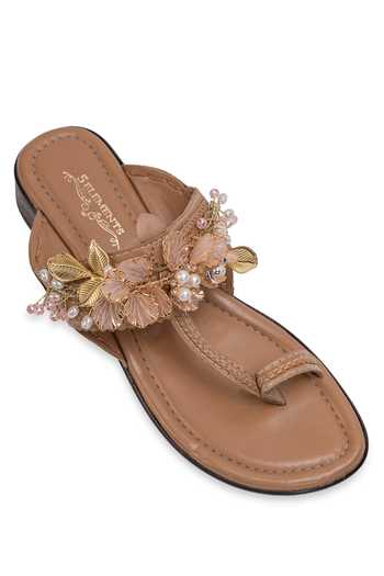 Shop_5elements_Beige Noorza Kolhapuri Flats _Online_at_Aza_Fashions