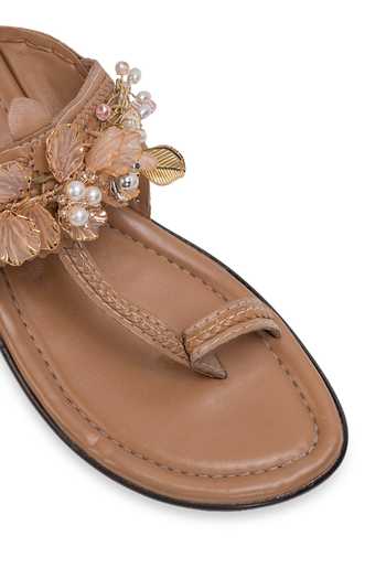 5elements_Beige Noorza Kolhapuri Flats _at_Aza_Fashions