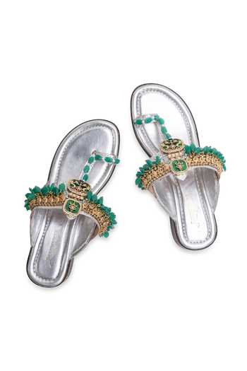 Shop_5elements_Silver Aabroo Embellished Kolhapuri Flats _Online_at_Aza_Fashions
