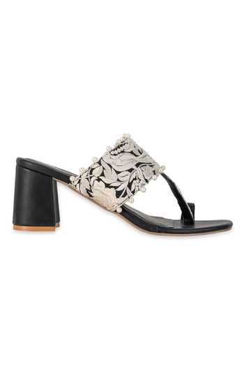 5elements_Black Mehernoor Floral Embroidered Heels _Online_at_Aza_Fashions