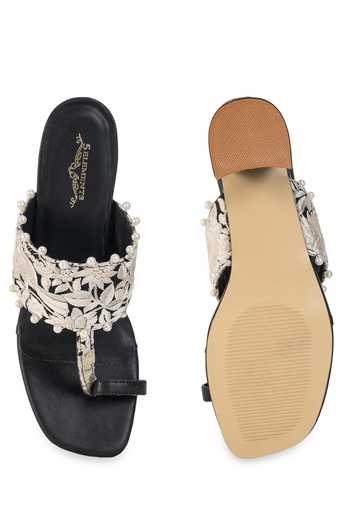 5elements_Black Mehernoor Floral Embroidered Heels _at_Aza_Fashions