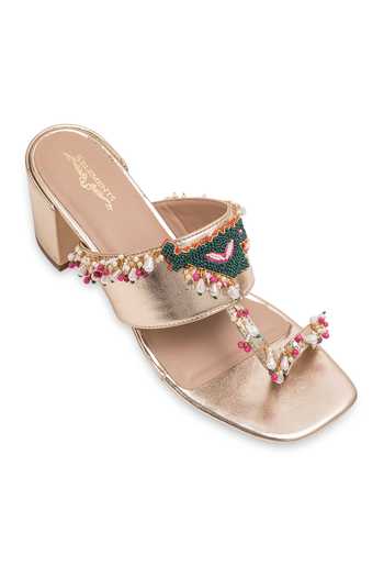 5elements_Gold Pankhuri Pearl Embellished Heels _Online_at_Aza_Fashions