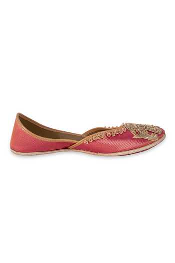 5elements_Pink Gulraaz Zari Embroidered Juttis _Online_at_Aza_Fashions