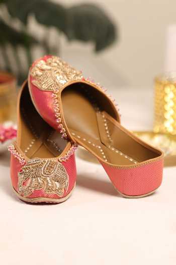 5elements_Pink Gulraaz Zari Embroidered Juttis _at_Aza_Fashions