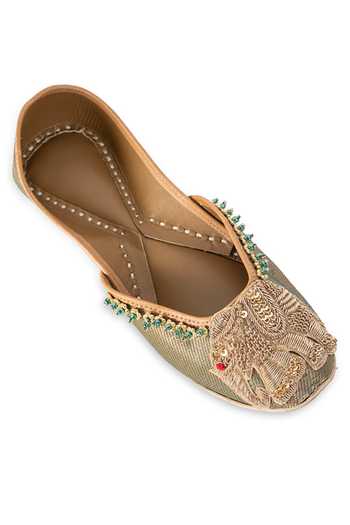 Buy 5elements Olive Green Zarmeen Elephant Embroidered Juttis Online at Aza Fashions Buy_5elements_Olive Green Zarmeen Elephant Embroidered Juttis _Online_at_Aza_Fashions