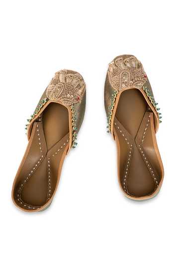 Shop 5elements Olive Green Zarmeen Elephant Embroidered Juttis Online at Aza Fashions Shop_5elements_Olive Green Zarmeen Elephant Embroidered Juttis _Online_at_Aza_Fashions