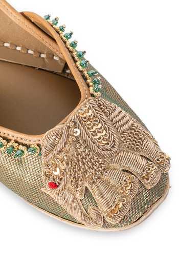 Buy 5elements Olive Green Zarmeen Elephant Embroidered Juttis Buy_5elements_Olive Green Zarmeen Elephant Embroidered Juttis