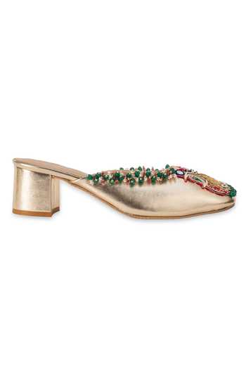 5elements_Gold Mayurakshi Bead Embellished Mule Heels _Online_at_Aza_Fashions