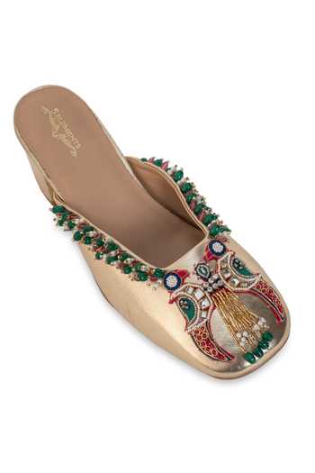 Buy_5elements_Gold Mayurakshi Bead Embellished Mule Heels _Online_at_Aza_Fashions