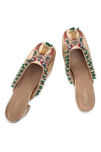 Shop_5elements_Gold Mayurakshi Bead Embellished Mule Heels _Online_at_Aza_Fashions