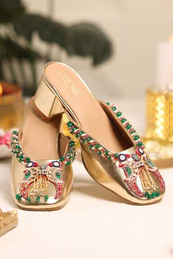 Shop_5elements_Gold Mayurakshi Bead Embellished Mule Heels 