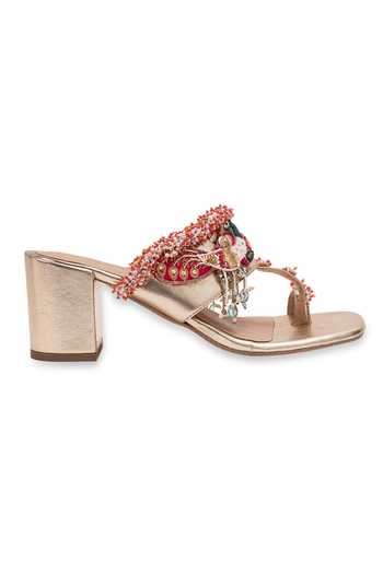 5elements_Gold Shukrini Bead Work Heels _Online_at_Aza_Fashions