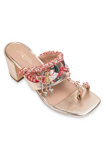 Buy_5elements_Gold Shukrini Bead Work Heels _Online_at_Aza_Fashions