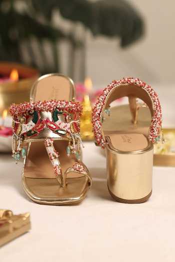 5elements_Gold Shukrini Bead Work Heels _at_Aza_Fashions