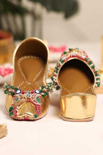 5elements_Gold Chitralekha Embellished Juttis _Online_at_Aza_Fashions