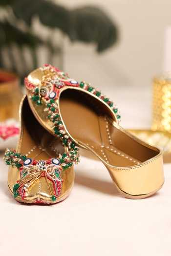 Buy_5elements_Gold Chitralekha Embellished Juttis _Online_at_Aza_Fashions