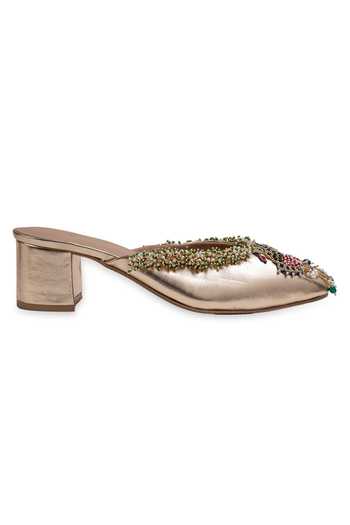 5elements Gold Neelmayuri Embellished Mule Heels Online at Aza Fashions 5elements_Gold Neelmayuri Embellished Mule Heels _Online_at_Aza_Fashions