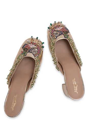 5elements Gold Neelmayuri Embellished Mule Heels at Aza Fashions 5elements_Gold Neelmayuri Embellished Mule Heels _at_Aza_Fashions