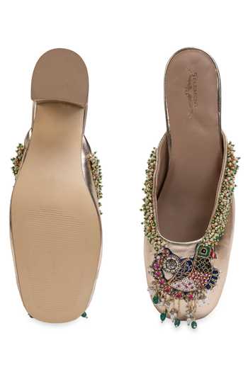 Buy 5elements Gold Neelmayuri Embellished Mule Heels Buy_5elements_Gold Neelmayuri Embellished Mule Heels