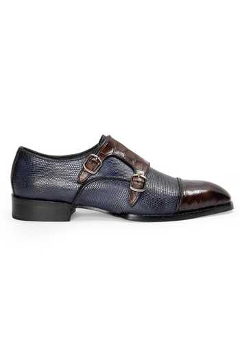 Domani Brown Komodo Patina Leather Monkstrap Shoes Online at Aza Fashions Domani_Brown Komodo Patina Leather Monkstrap Shoes _Online_at_Aza_Fashions