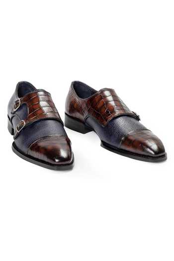 Buy Domani Brown Komodo Patina Leather Monkstrap Shoes Online at Aza Fashions Buy_Domani_Brown Komodo Patina Leather Monkstrap Shoes _Online_at_Aza_Fashions